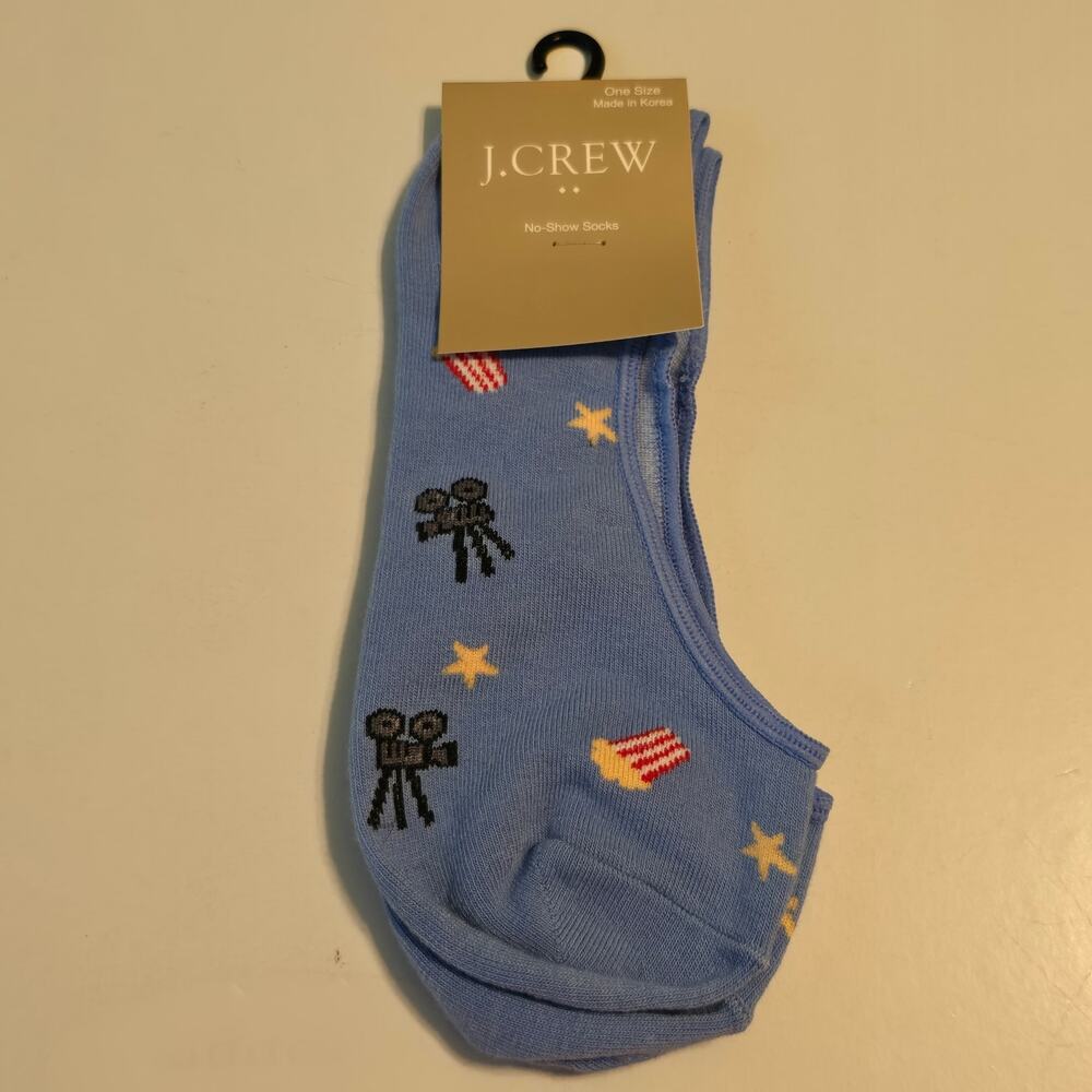 J Crew No Show Sock Womens One Size Blue Movies Print Cotton Blend NWT